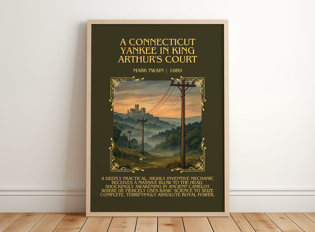 Connecticut Yankee In King Arthur'S Court Minimalist Book Poster – framed print leaning on a wooden floor