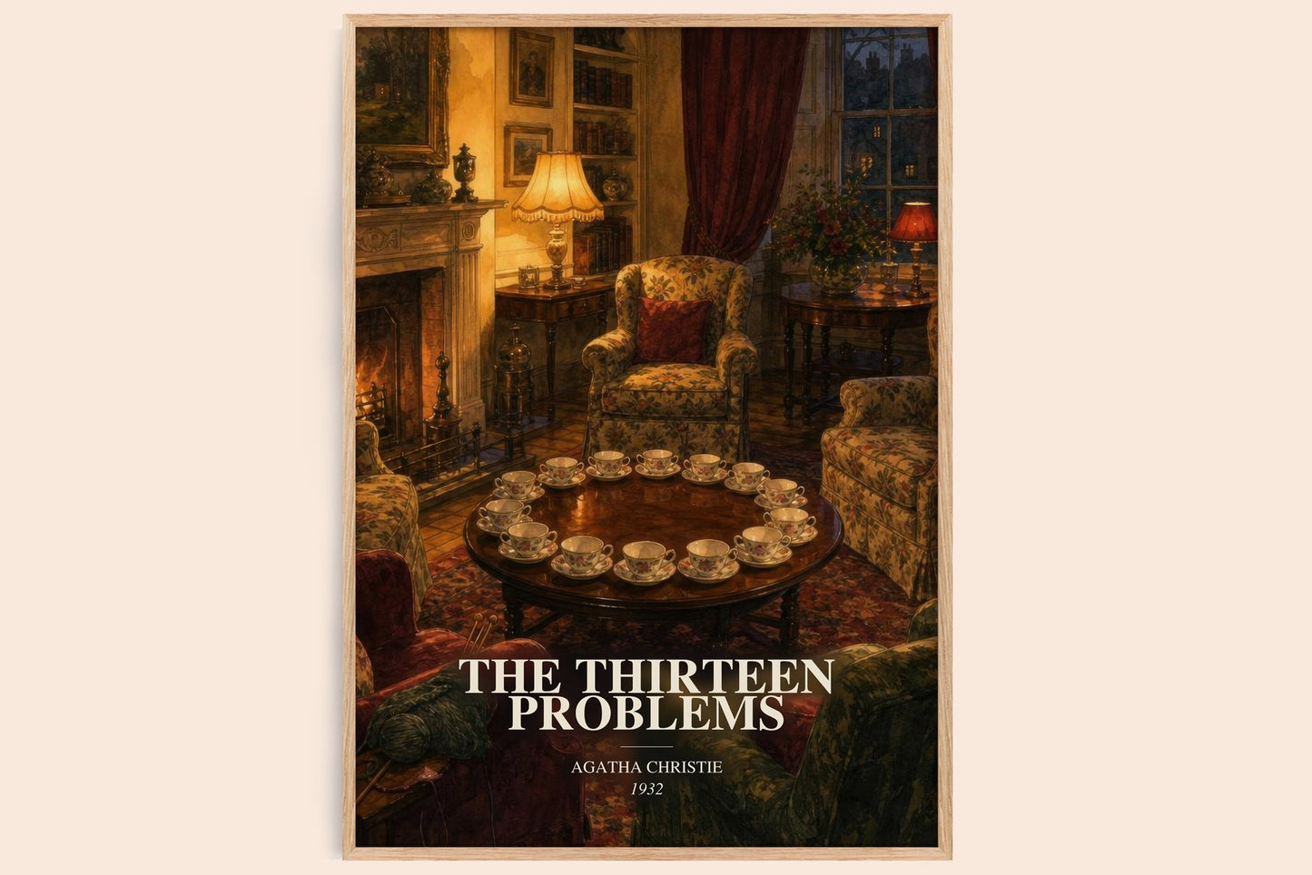 The Thirteen Problems watercolour book poster by Agatha Christie – framed literary art print