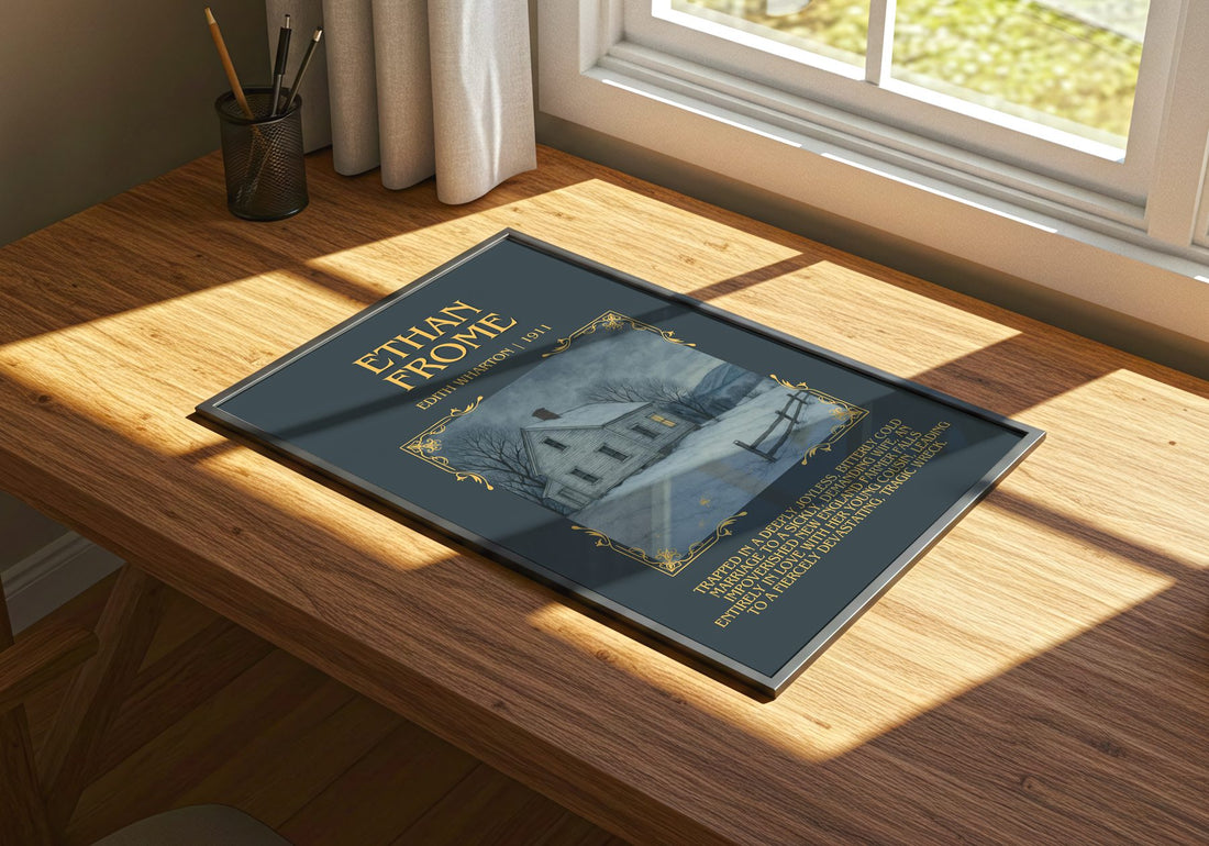 Ethan Frome Minimalist Book Poster by Edith Wharton – print on a sunlit desk