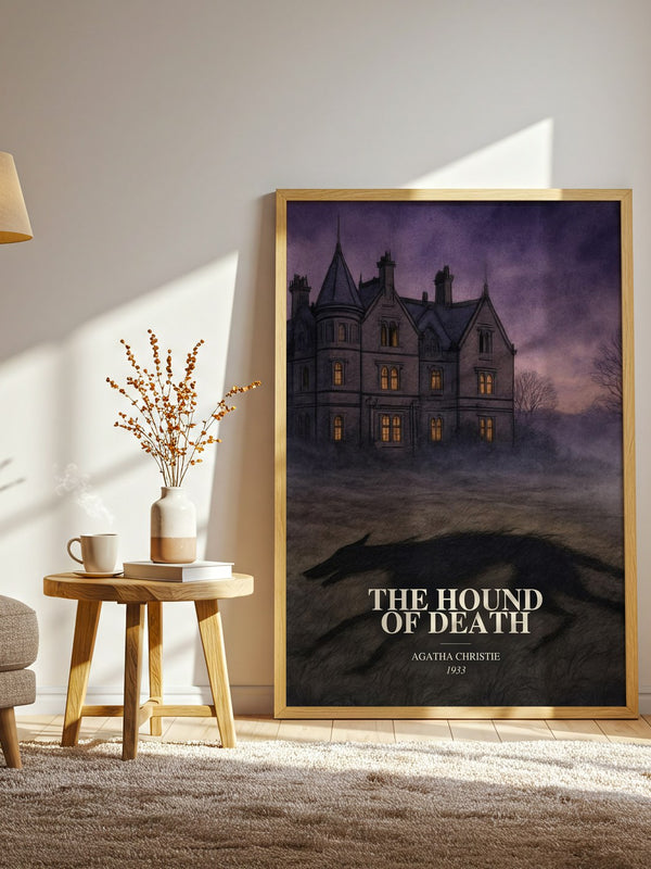 The Hound Of Death watercolour print in frame leaning in hallway – mystery wall art