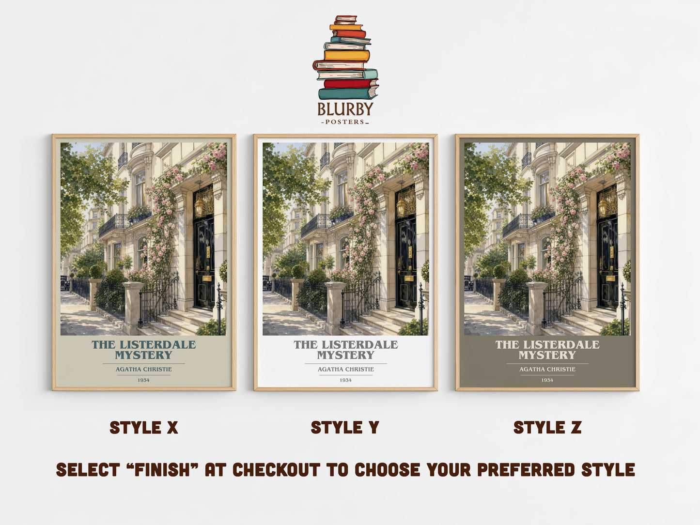 The Listerdale Mystery book cover print in frame leaning in hallway – mystery wall art
