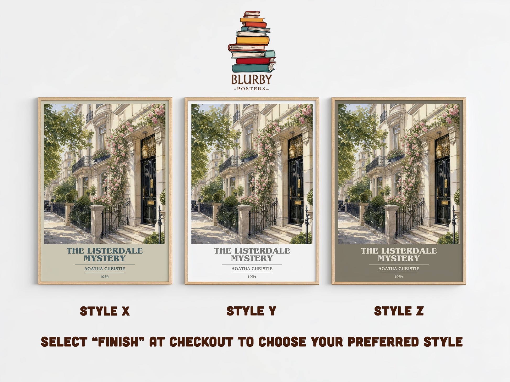 The Listerdale Mystery book cover print in frame leaning in hallway – mystery wall art