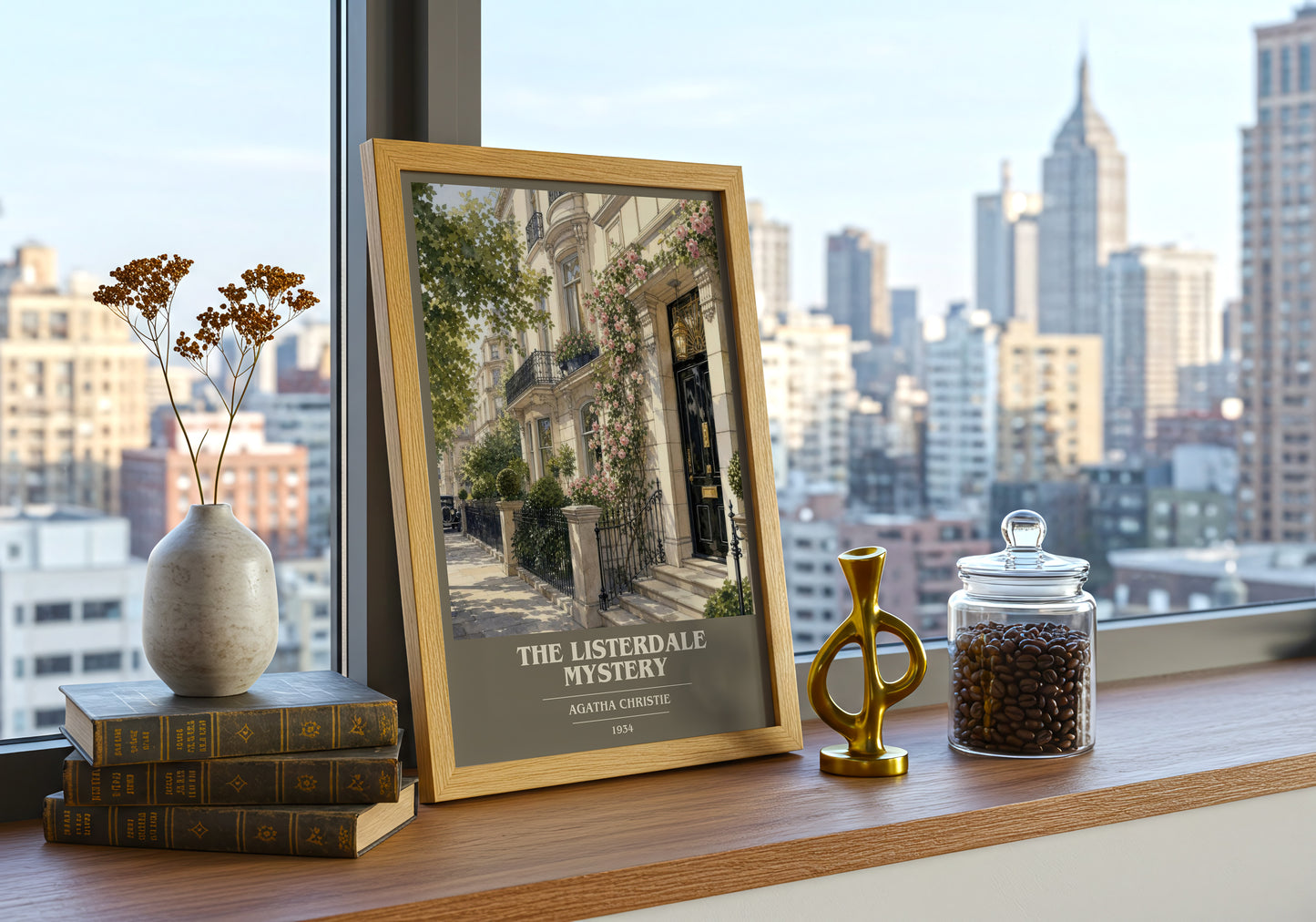 The Listerdale Mystery book cover print framed by window – literary home decor