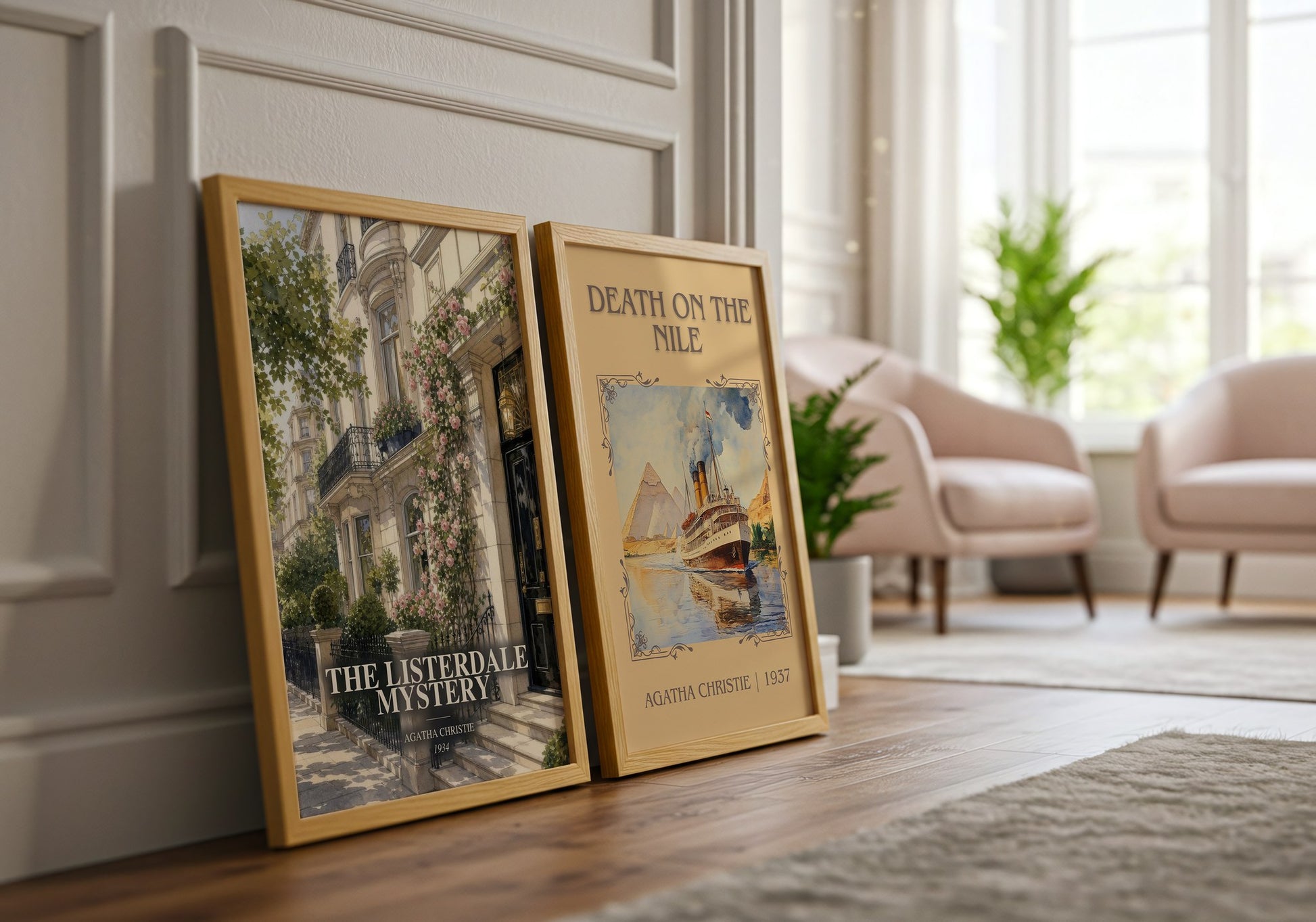 The Listerdale Mystery watercolour print framed by window – literary home decor