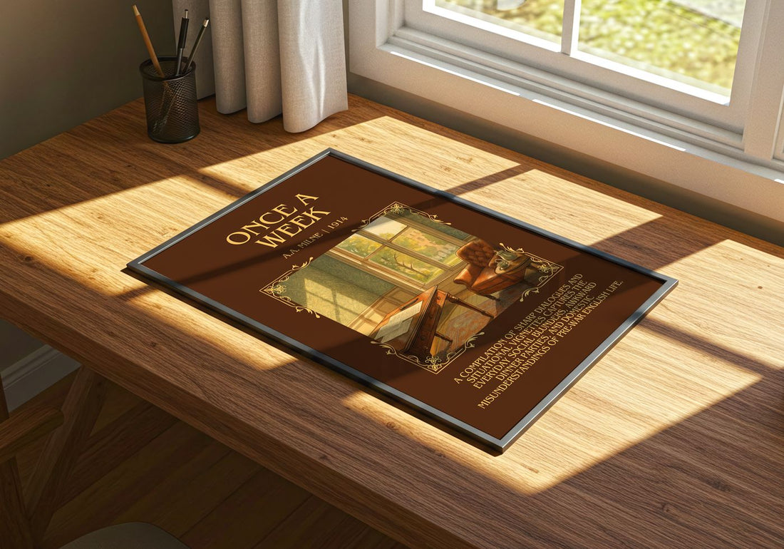 Once A Week Minimalist Book Poster by A.A. Milne – print on a sunlit desk