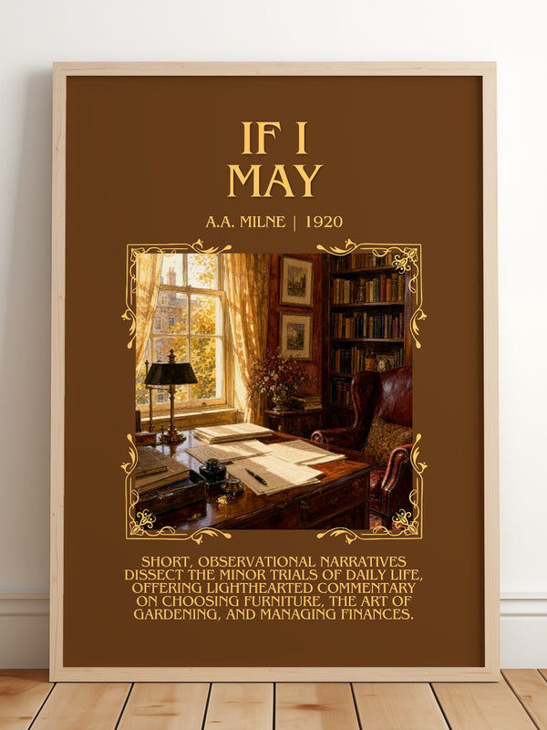 If I May Minimalist Book Poster by A.A. Milne – framed print leaning on a wooden floor