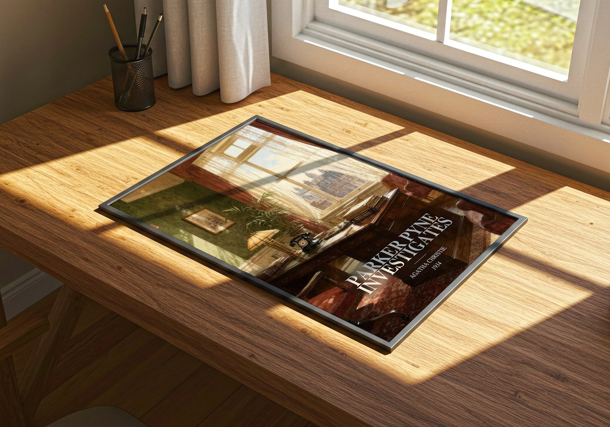 Parker Pyne Investigates watercolour book poster framed on wall – mystery wall art