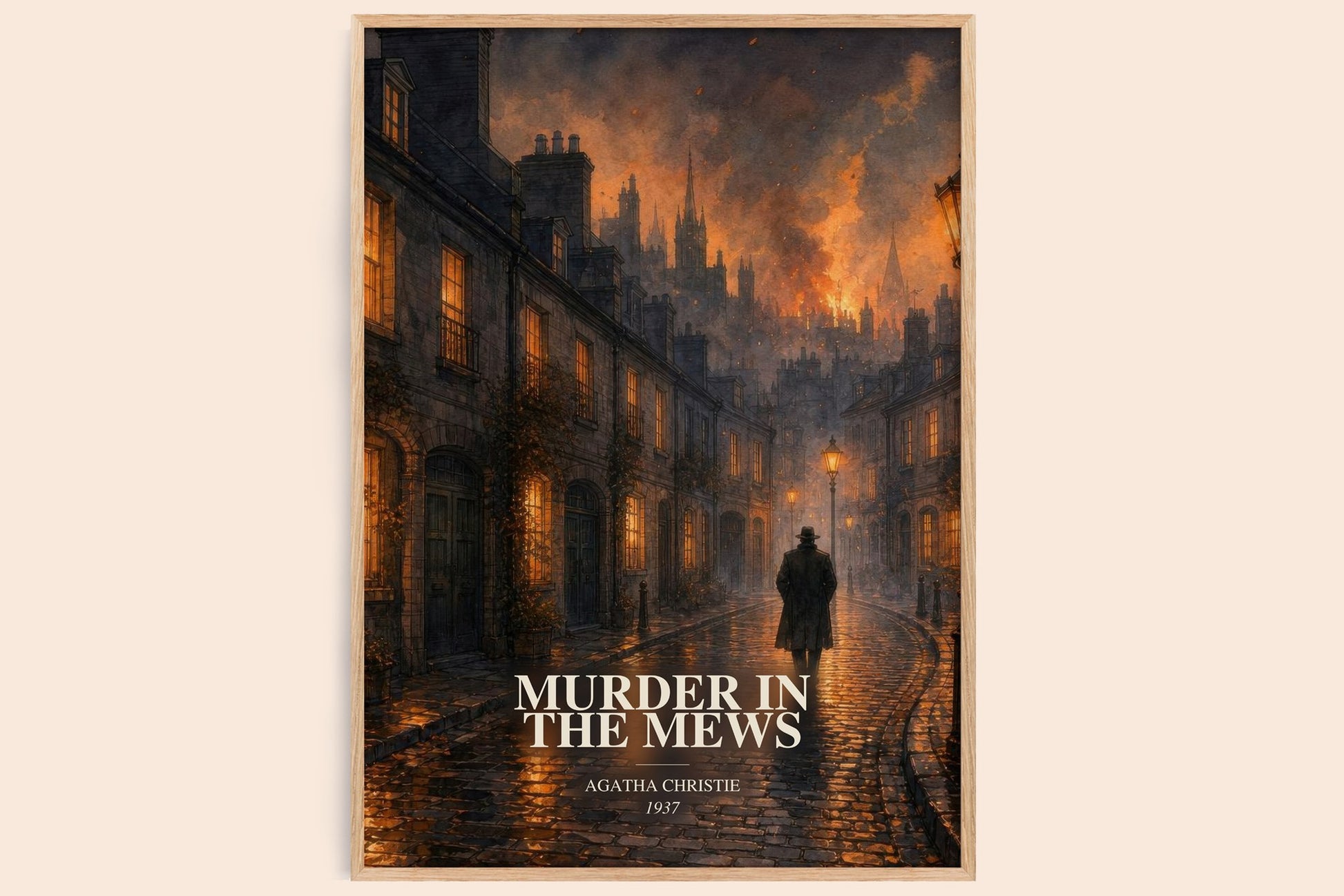 Murder In The Mews watercolour book poster by Agatha Christie – framed literary art print