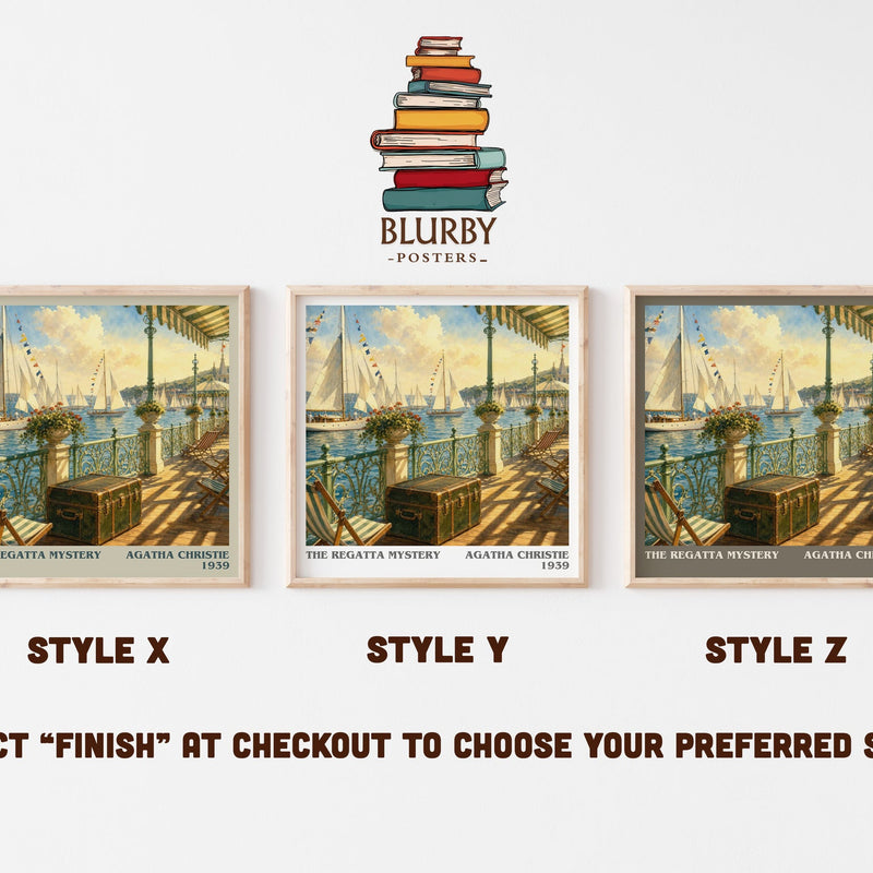 The Regatta Mystery literary print in frame leaning in hallway – mystery wall art