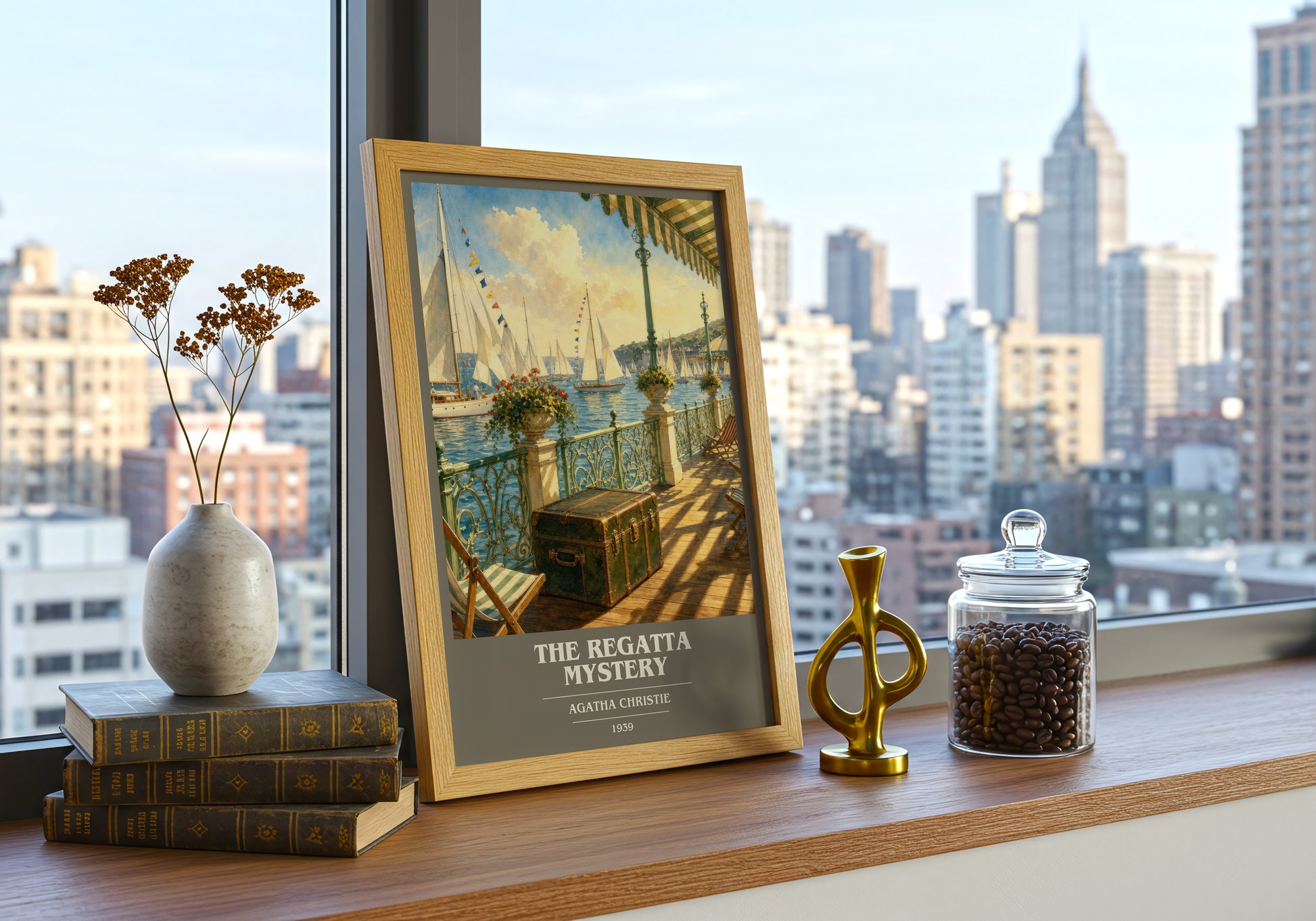 The Regatta Mystery book cover print framed by window – literary home decor