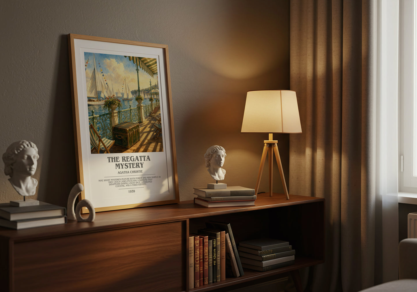 The Regatta Mystery bookish book poster framed on wall – mystery wall art
