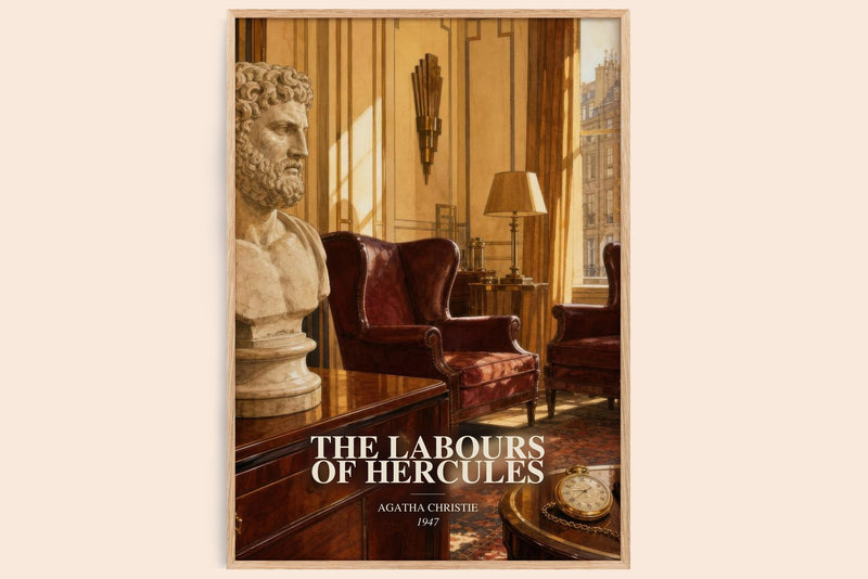 The Labours Of Hercules watercolour book poster by Agatha Christie – framed literary art print