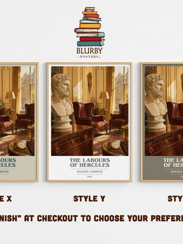The Labours Of Hercules book cover print in frame leaning in hallway – mystery wall art