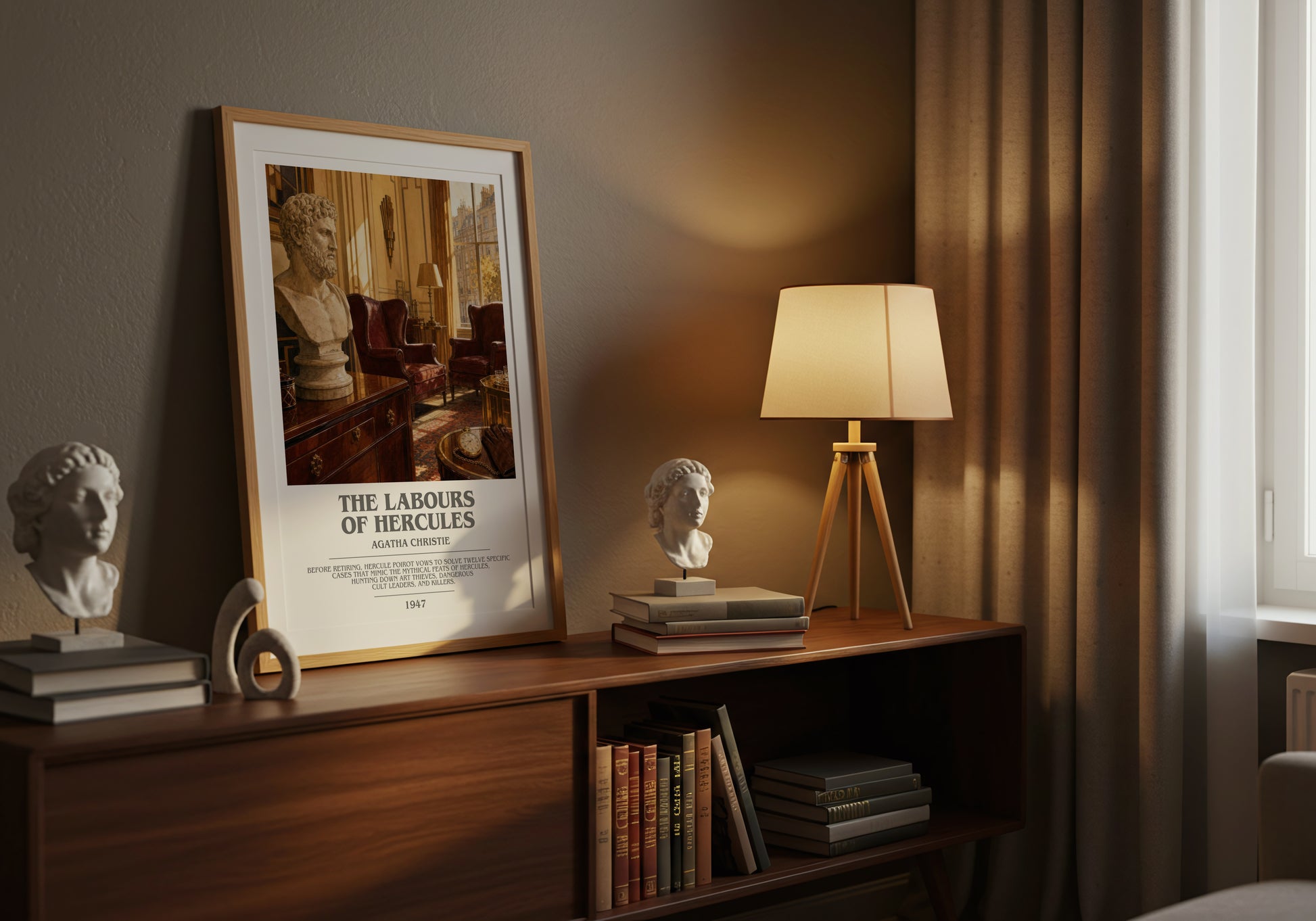 The Labours Of Hercules bookish book poster framed on wall – mystery wall art