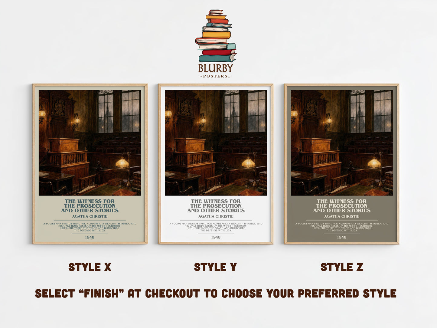 The Witness For The Prosecution And Other Stories bookish print in frame leaning in hallway – mystery wall art