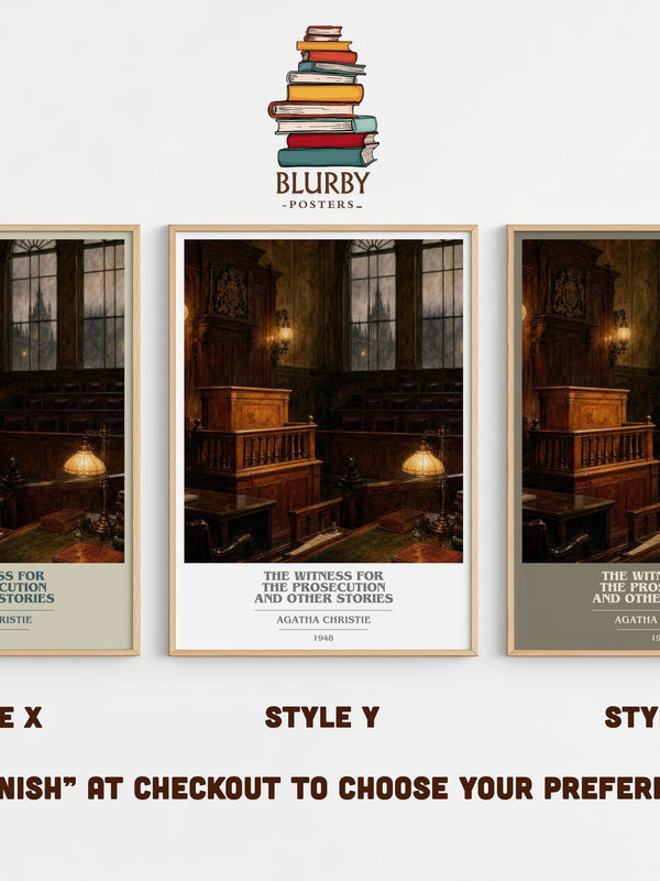 The Witness For The Prosecution And Other Stories book cover print in frame leaning in hallway – mystery wall art