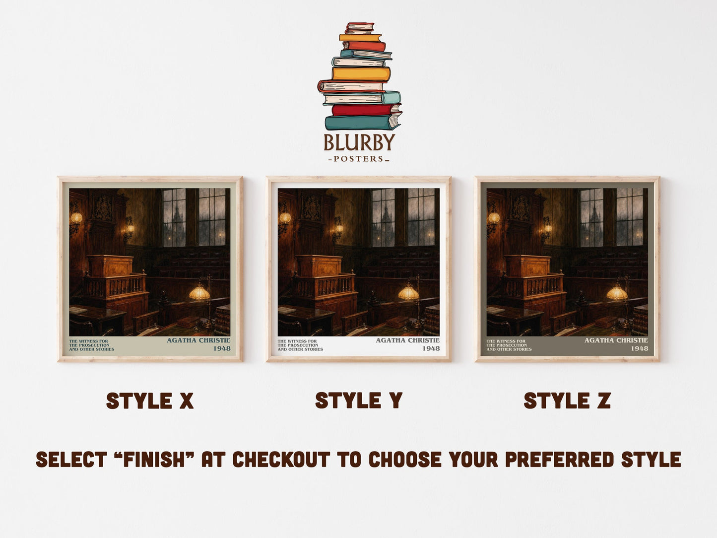 The Witness For The Prosecution And Other Stories literary print in frame leaning in hallway – mystery wall art