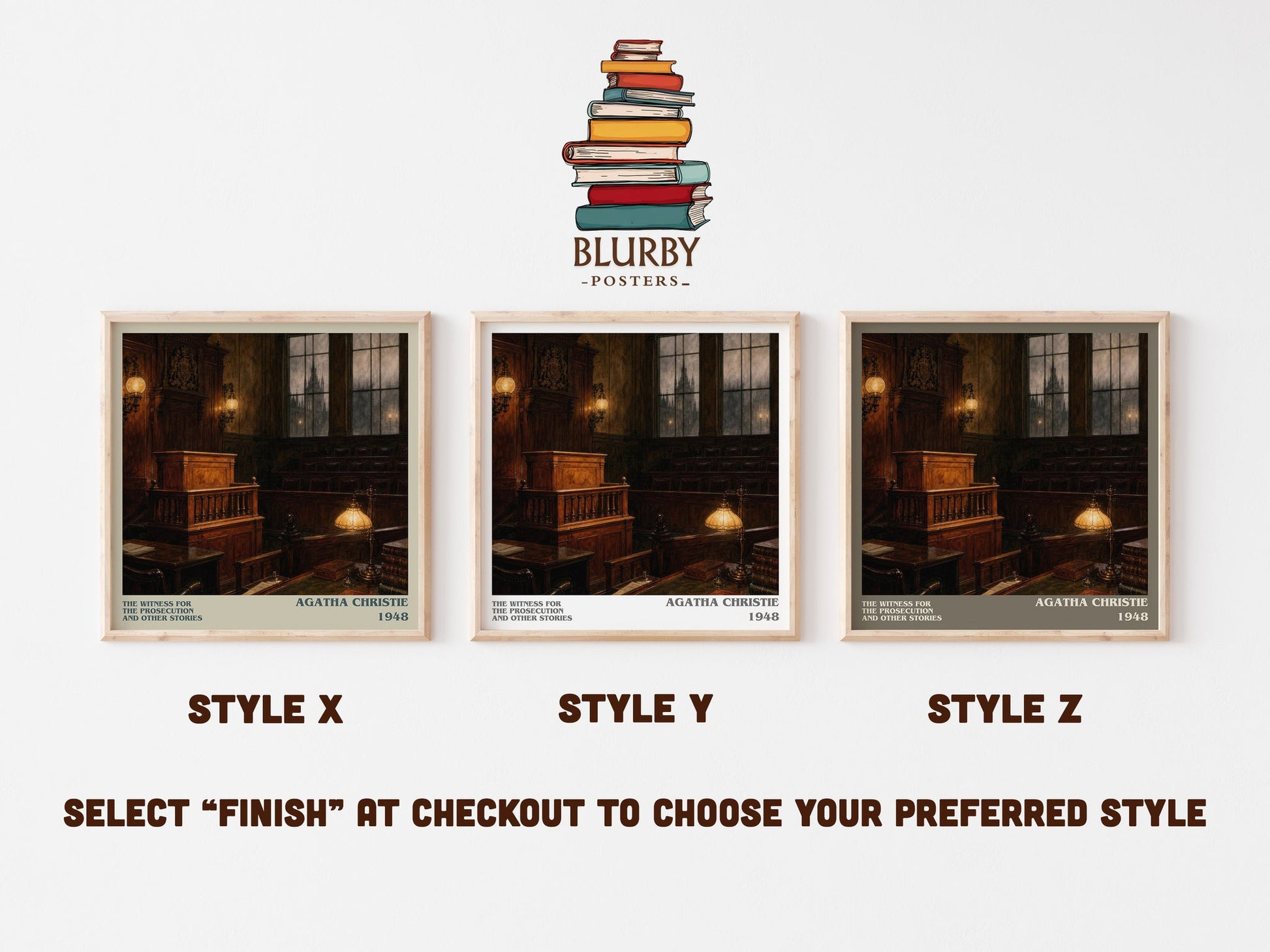 The Witness For The Prosecution And Other Stories literary print in frame leaning in hallway – mystery wall art