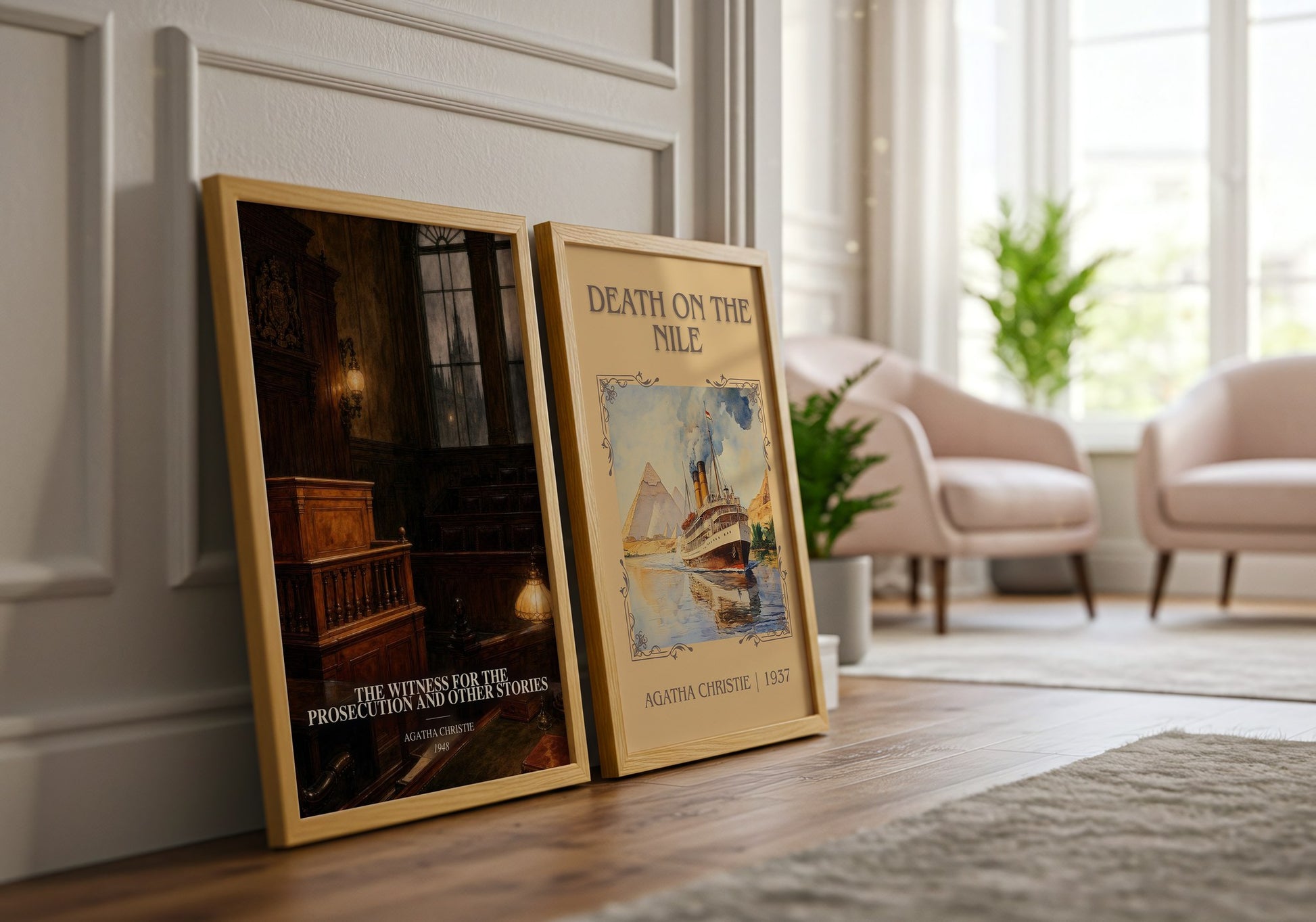 The Witness For The Prosecution And Other Stories watercolour print framed by window – literary home decor