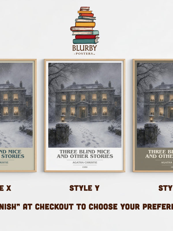 Three Blind Mice And Other Stories book cover print in frame leaning in hallway – mystery wall art