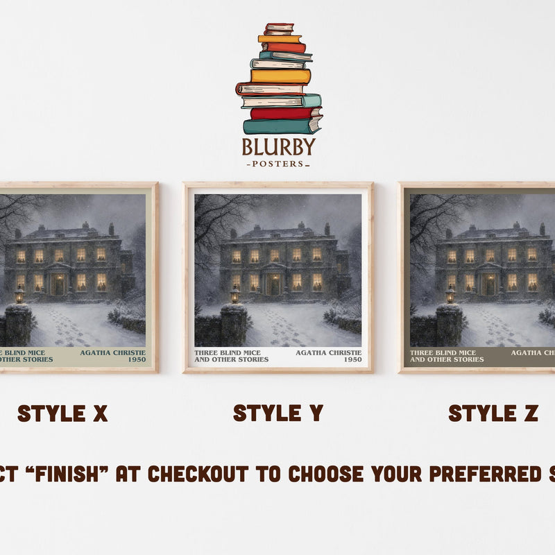Three Blind Mice And Other Stories literary print in frame leaning in hallway – mystery wall art