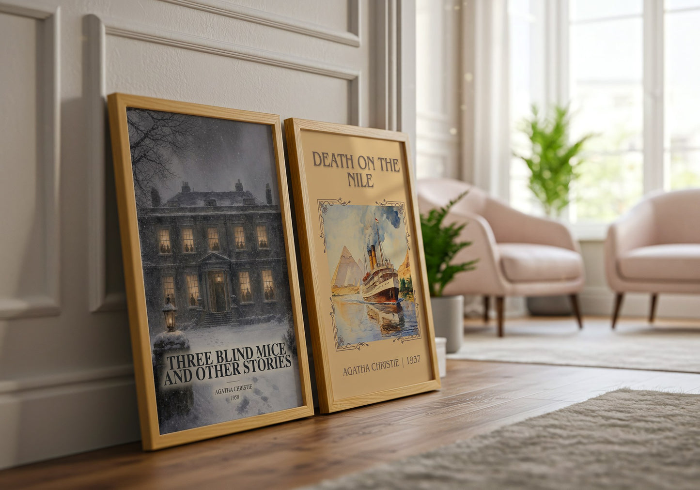Three Blind Mice And Other Stories watercolour print framed by window – literary home decor