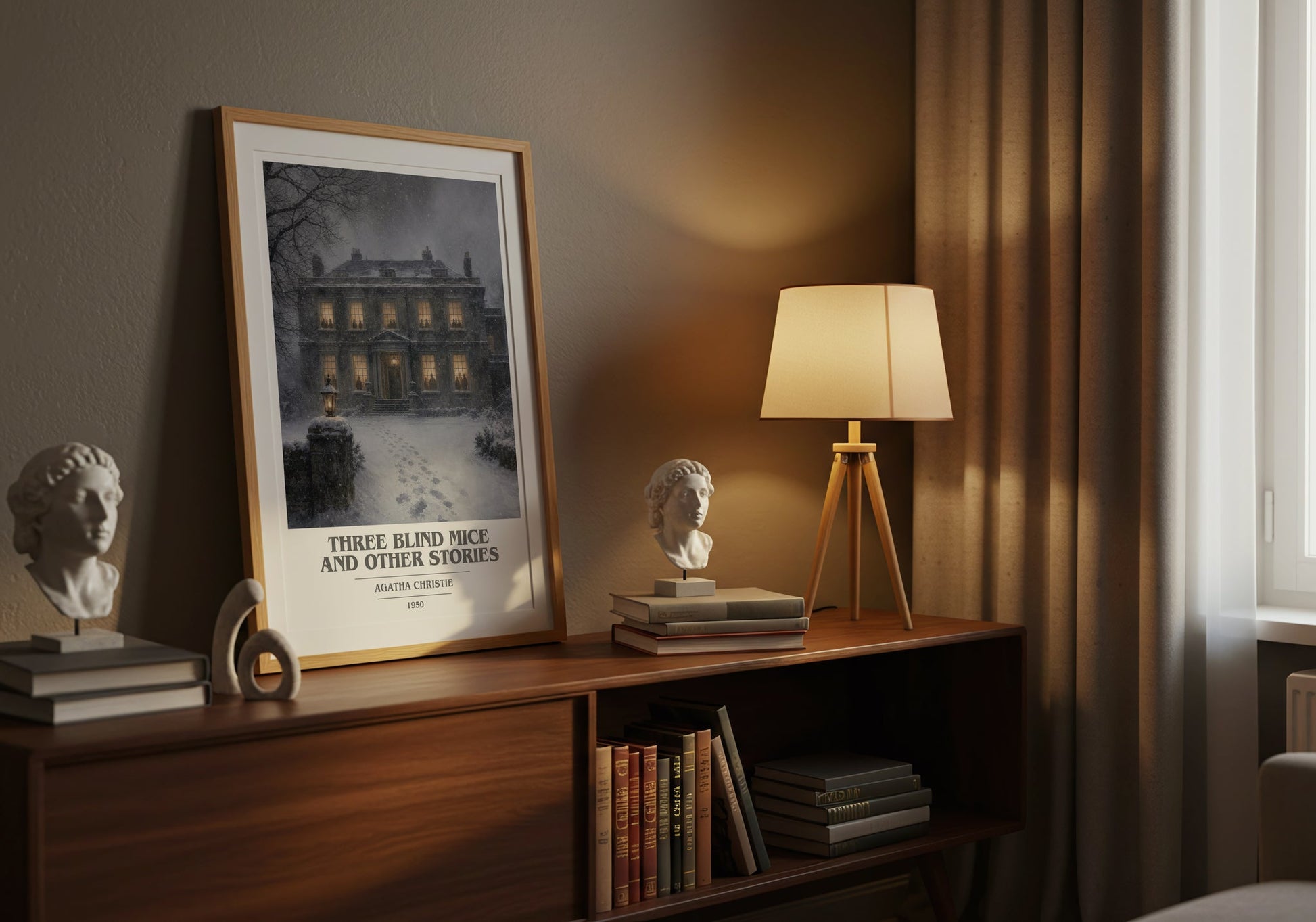 Three Blind Mice And Other Stories book cover book poster framed on wall – mystery wall art