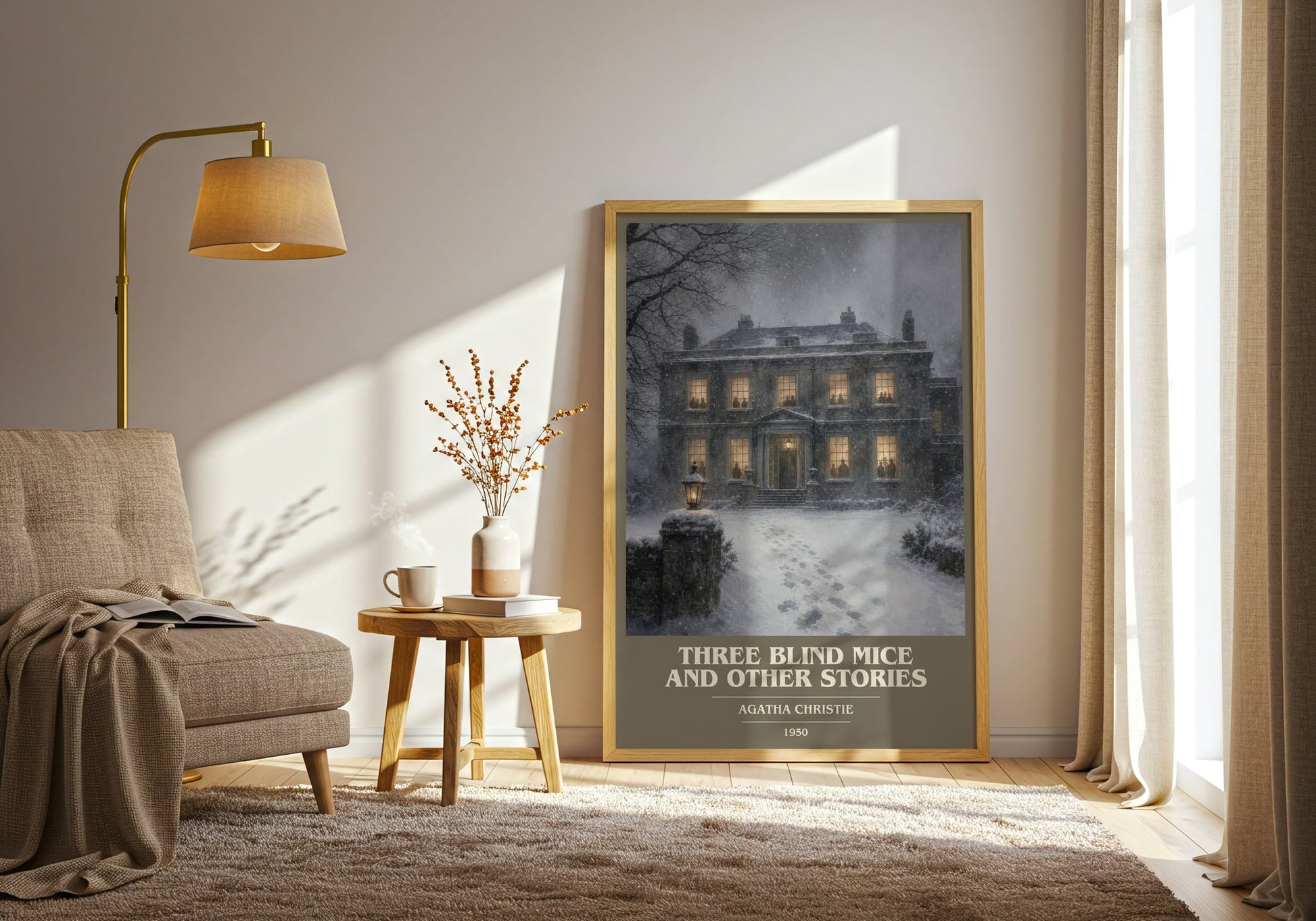 Three Blind Mice And Other Stories book cover print on bookshelf – Agatha Christie fan gift
