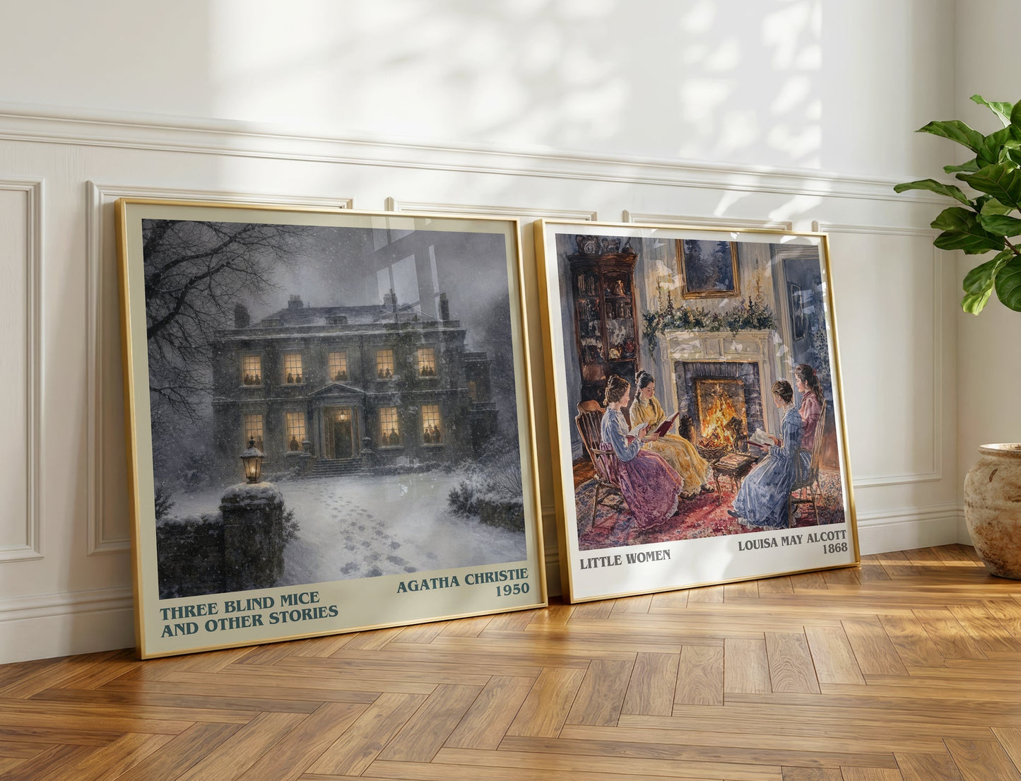 Three Blind Mice And Other Stories literary print on bookshelf – Agatha Christie fan gift