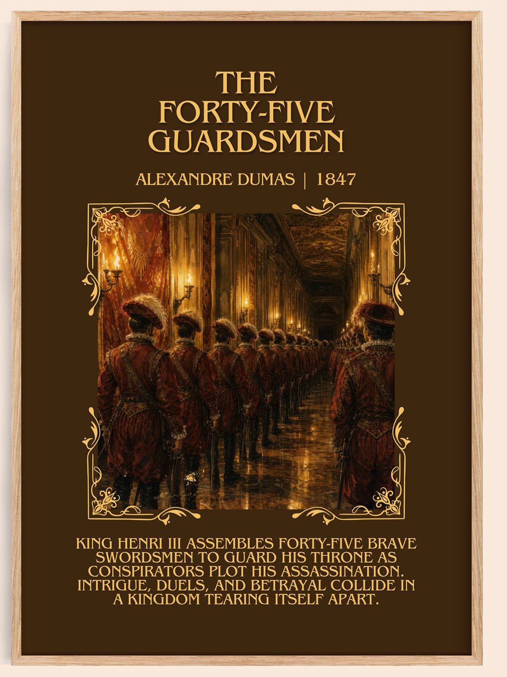 The Forty-Five Guardsmen Minimalist Book Poster by Alexandre Dumas – book poster
