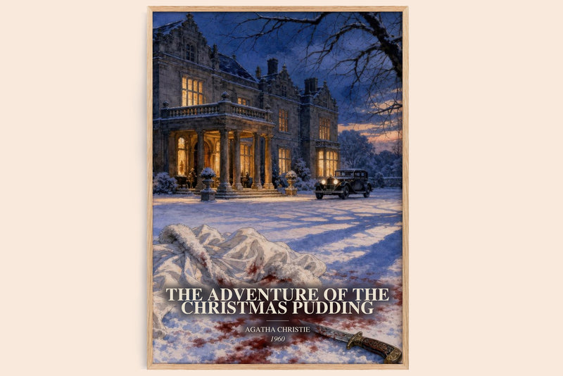 The Adventure Of The Christmas Pudding watercolour book poster by Agatha Christie – framed literary art print