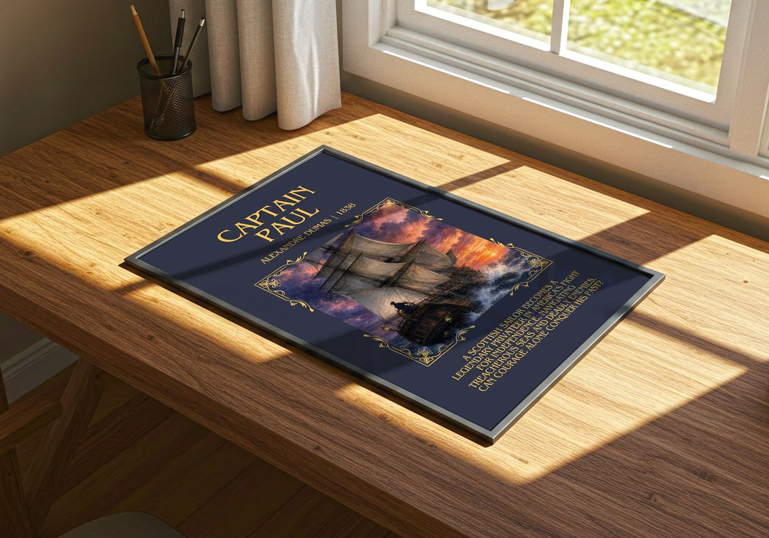 Captain Paul Minimalist Book Poster by Alexandre Dumas – print on a sunlit desk