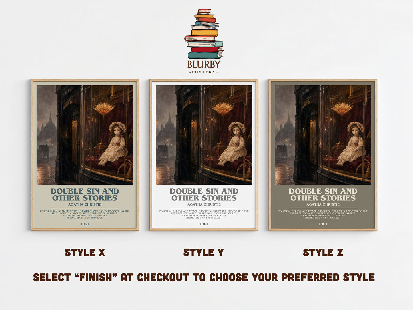 Double Sin And Other Stories bookish print in frame leaning in hallway – mystery wall art