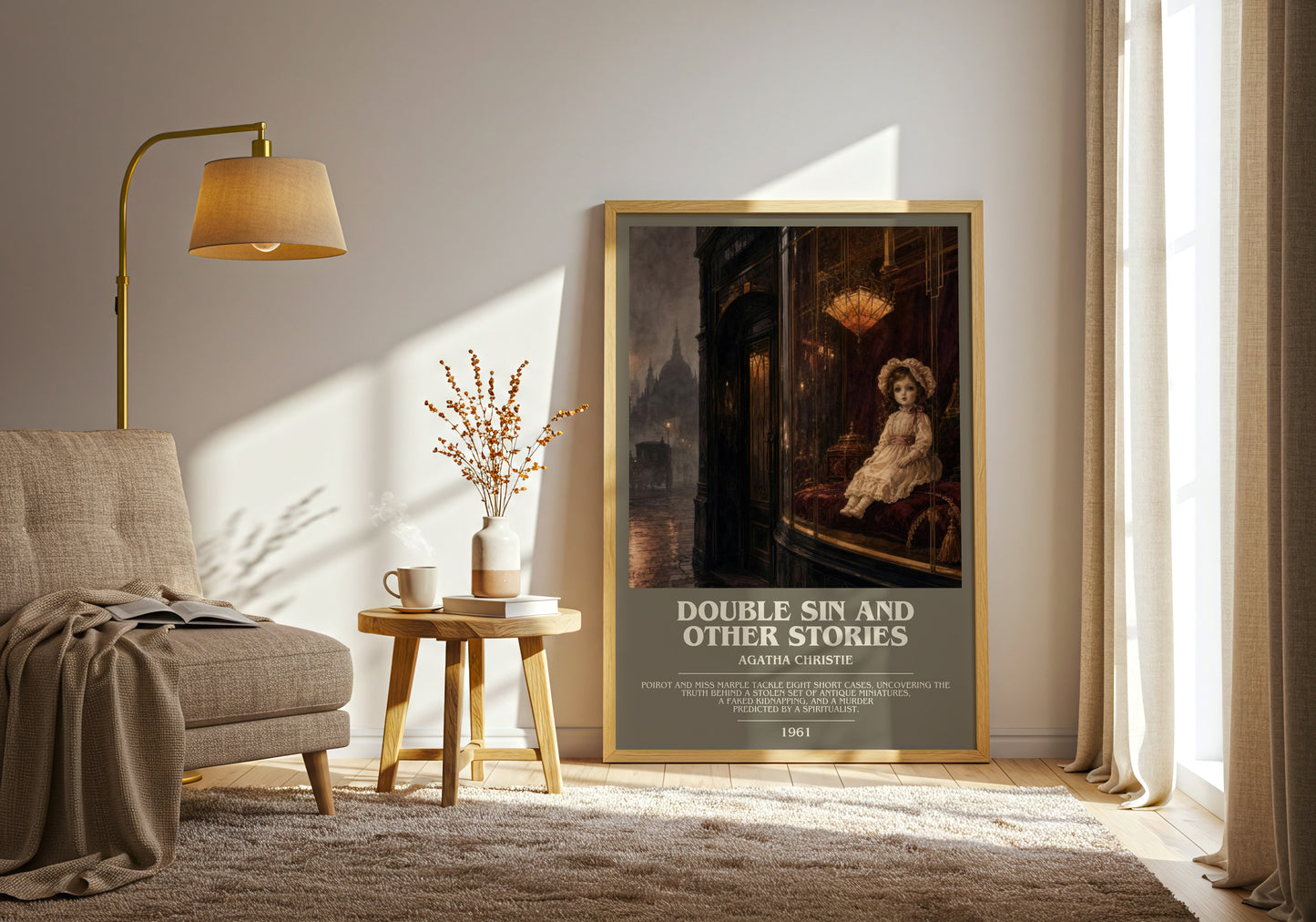 Double Sin And Other Stories bookish print on bookshelf – Agatha Christie fan gift