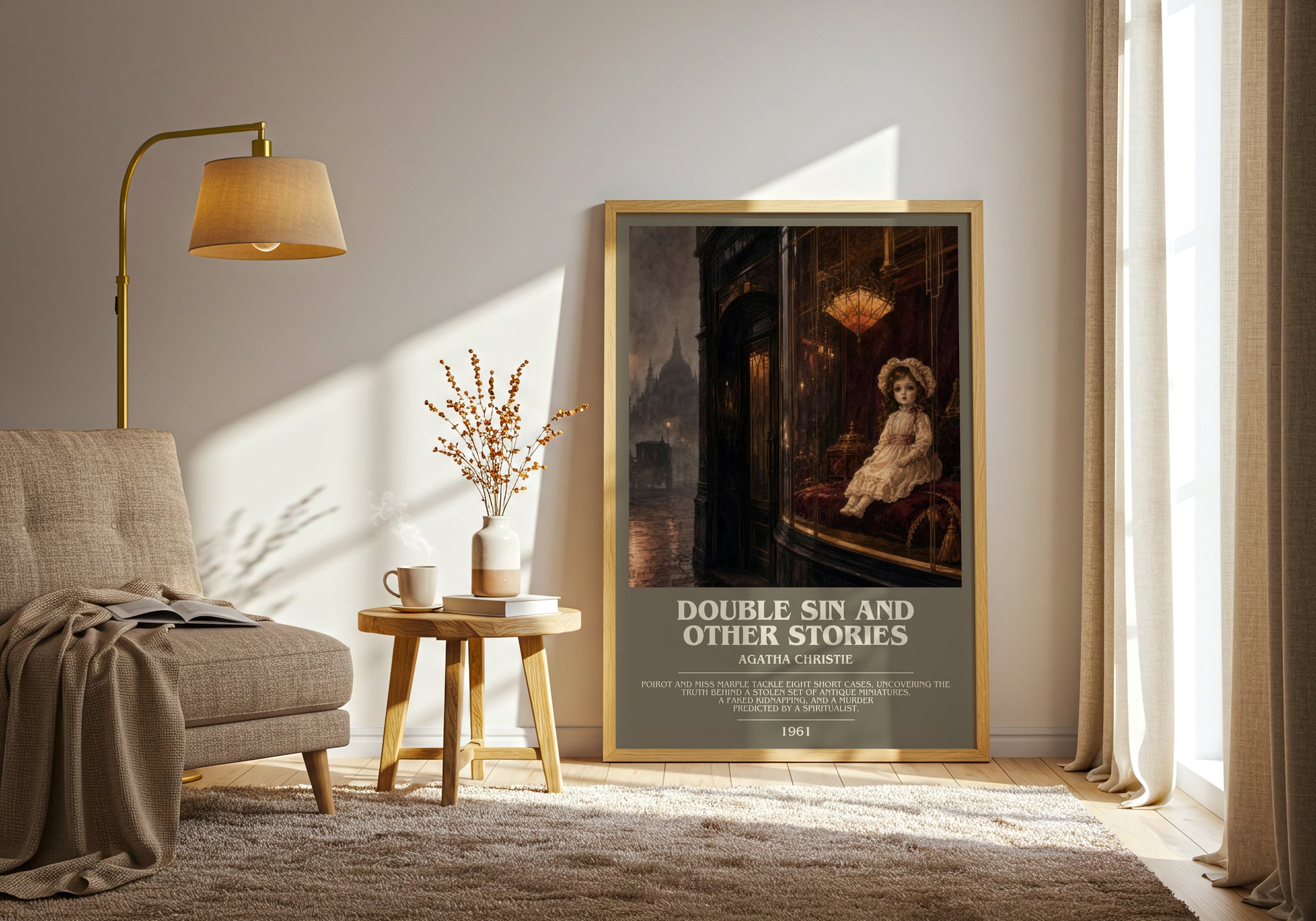 Double Sin And Other Stories bookish print on bookshelf – Agatha Christie fan gift