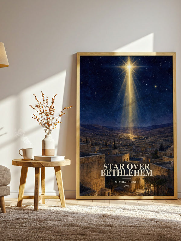 Star Over Bethlehem watercolour print in frame leaning in hallway – poetry wall art