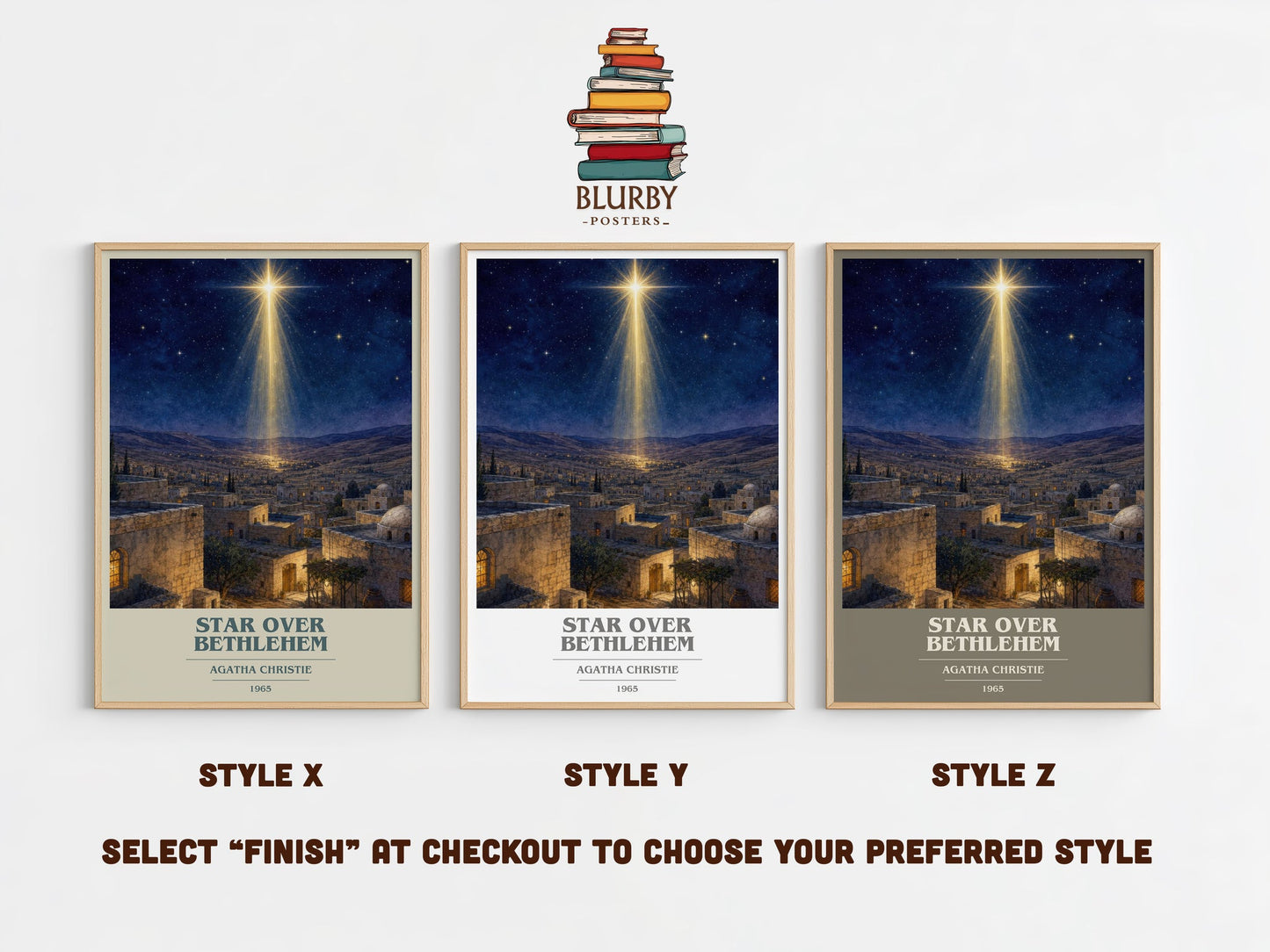 Star Over Bethlehem book cover print in frame leaning in hallway – poetry wall art