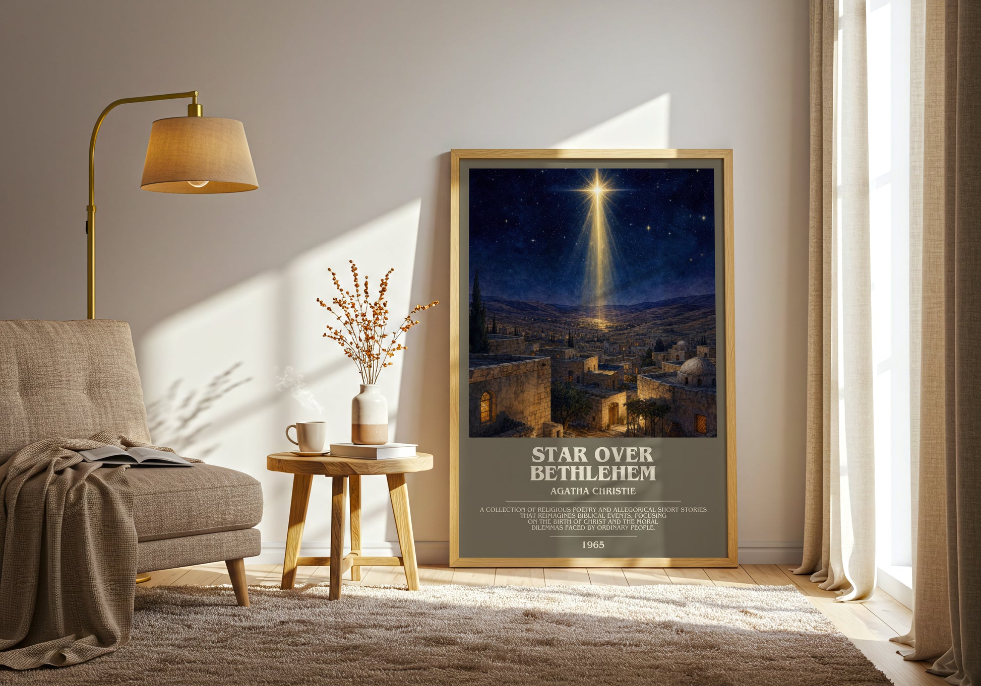 Star Over Bethlehem bookish print on bookshelf – Agatha Christie fan gift