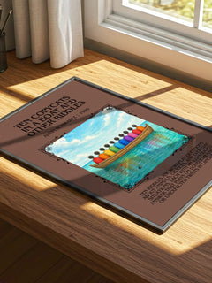 Ten Copycats In A Boat And Other Riddles Minimalist Book Poster – print on a sunlit desk