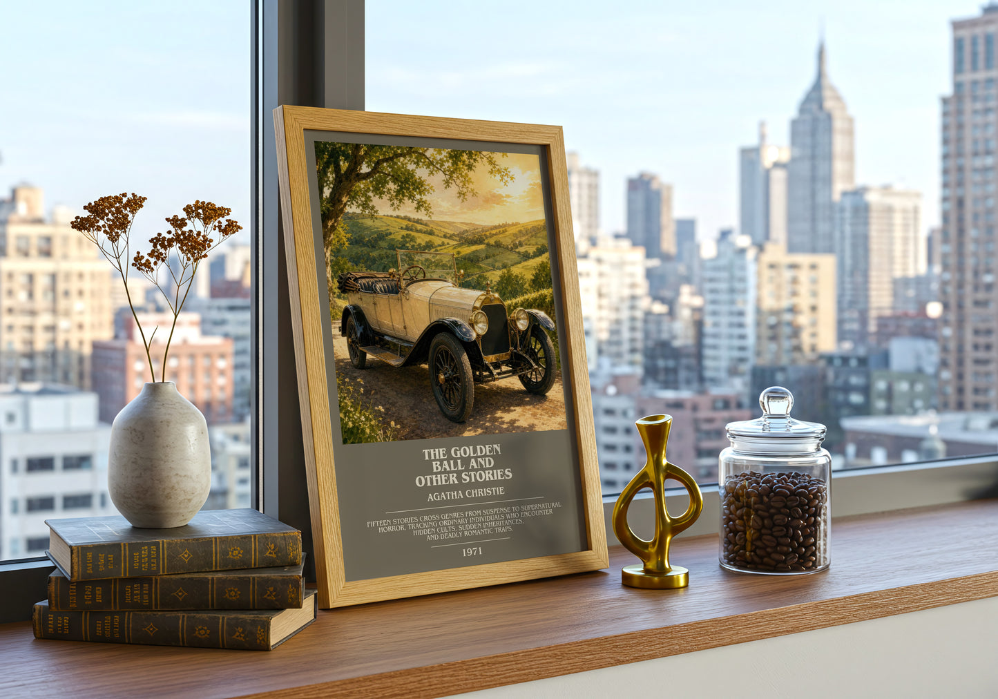 The Golden Ball And Other Stories bookish print framed by window – literary home decor