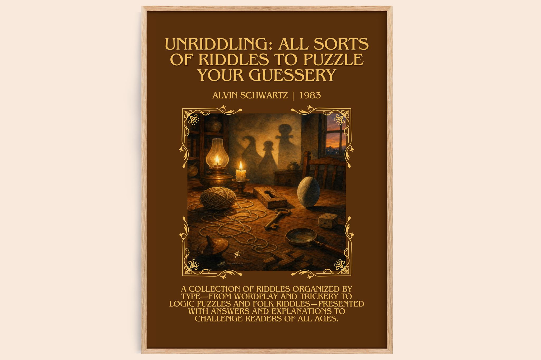 Unriddling: All Sorts Of Riddles To Puzzle Your Guessery Minimalist Book Poster by Alvin Schwartz