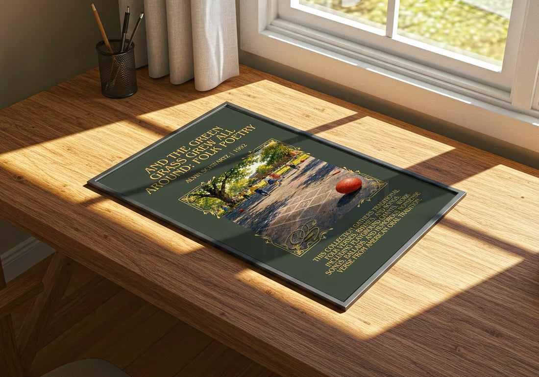 And The Green Grass Grew All Around: Folk Poetry Minimalist Book – print on a sunlit desk