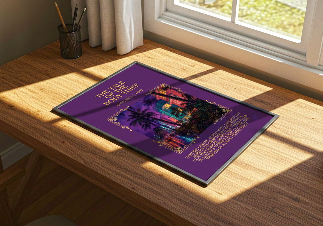 The Tale Of The Body Thief Minimalist Book Poster by Anne Rice – print on a sunlit desk