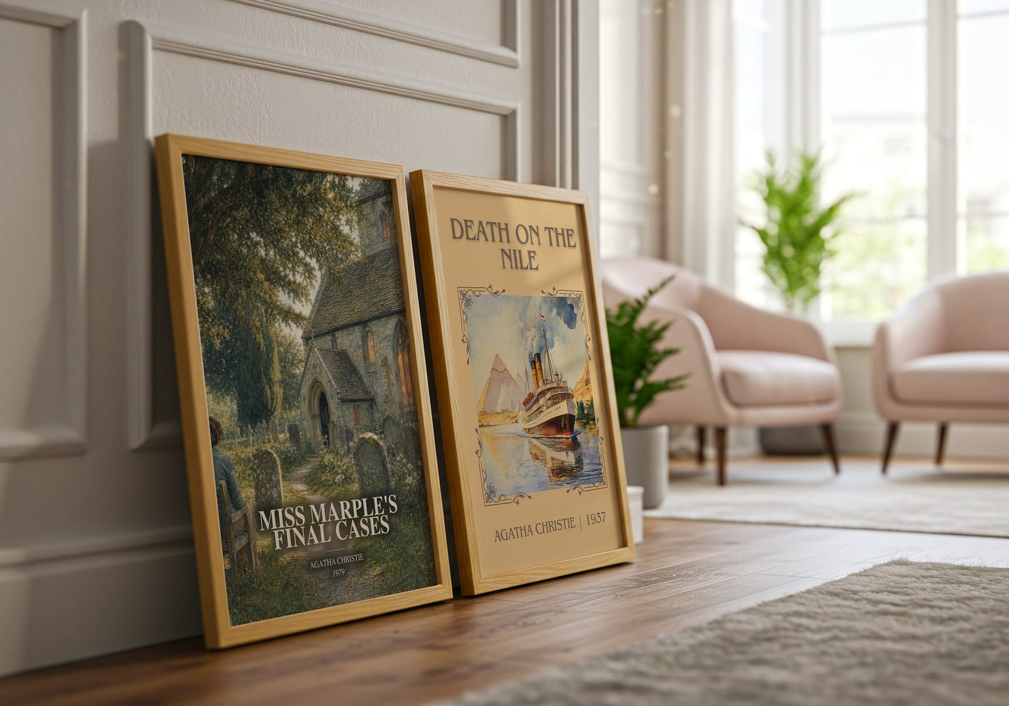 Miss Marple'S Final Cases watercolour print framed by window – literary home decor