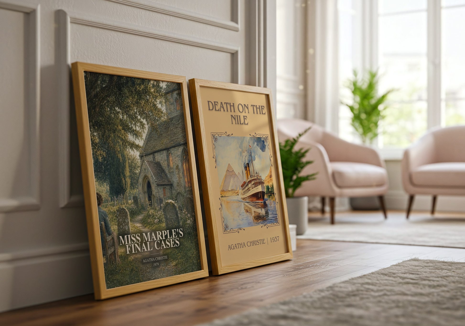 Miss Marple'S Final Cases watercolour print framed by window – literary home decor