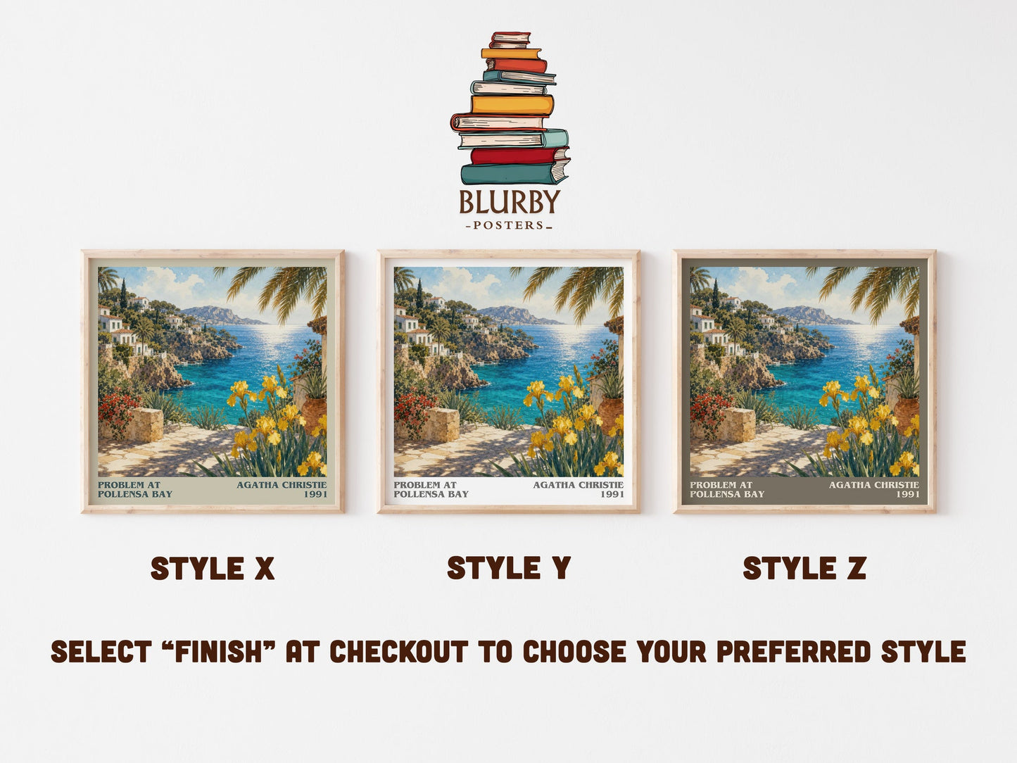Problem At Pollensa Bay literary print in frame leaning in hallway – mystery wall art