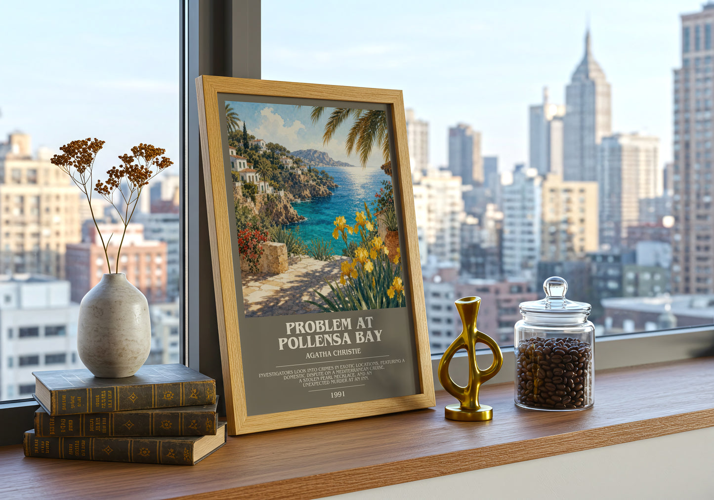 Problem At Pollensa Bay bookish print framed by window – literary home decor