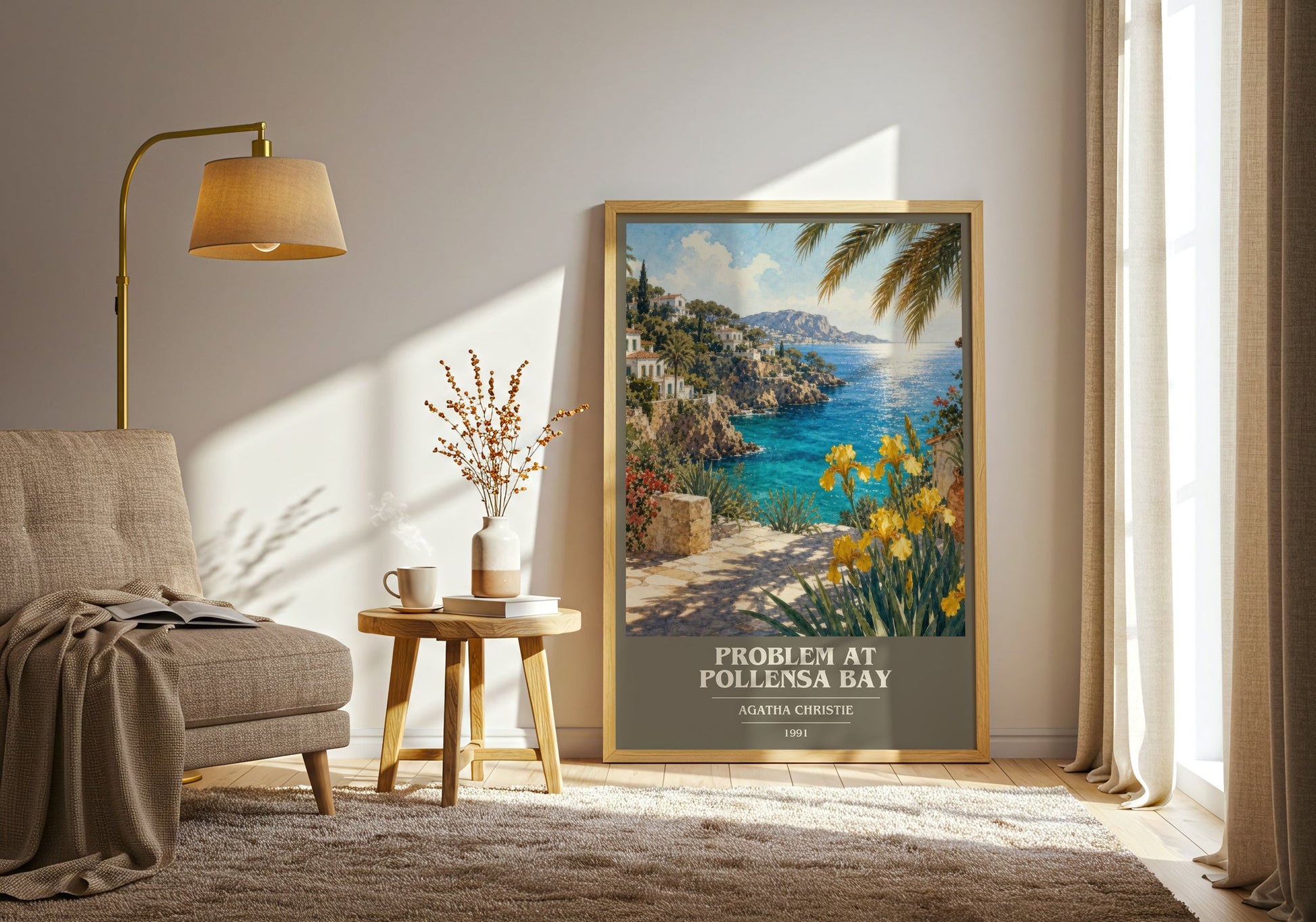 Problem At Pollensa Bay book cover print on bookshelf – Agatha Christie fan gift