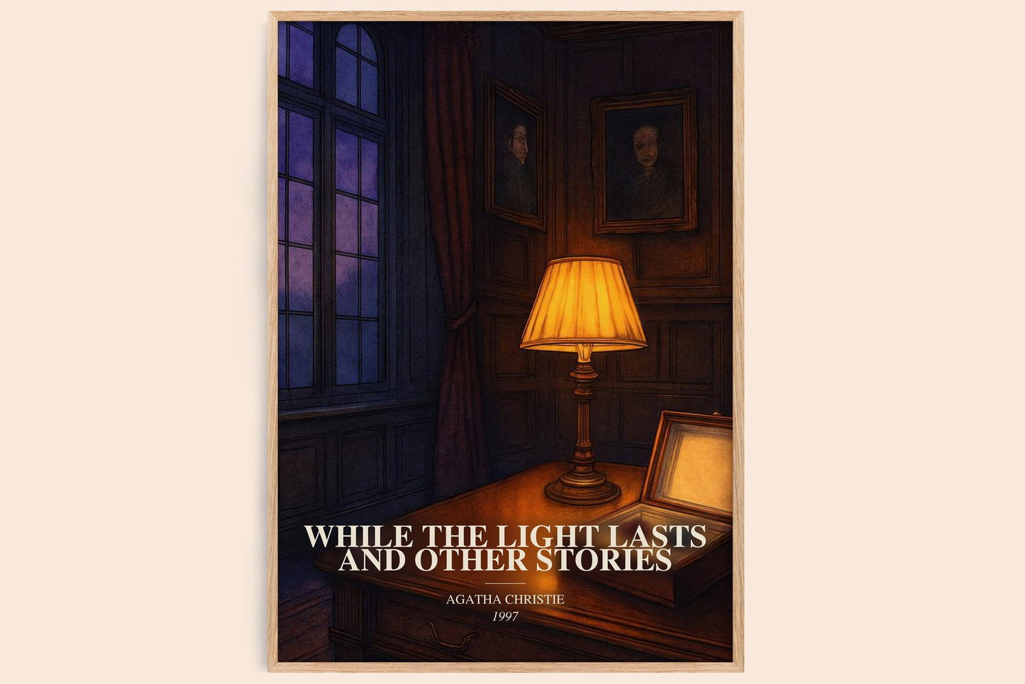 While The Light Lasts And Other Stories watercolour book poster by Agatha Christie – framed literary art print