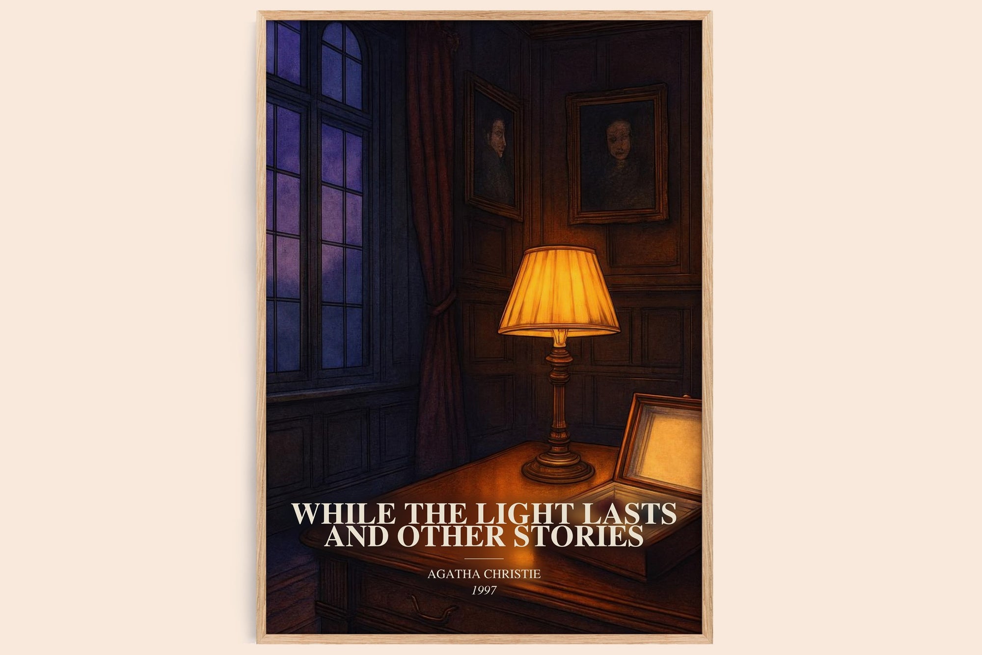 While The Light Lasts And Other Stories watercolour book poster by Agatha Christie – framed literary art print